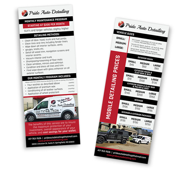 Red Crow Marketing Portfolio - Pride Auto Detailing Rate Card